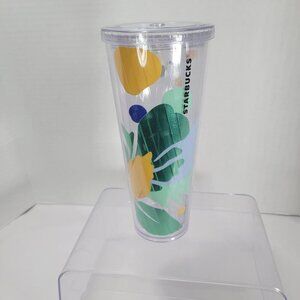 Starbucks Tumbler Summer Leaf Venti 24 oz Cup‎ with Lid Tropical Vaca *no straw*